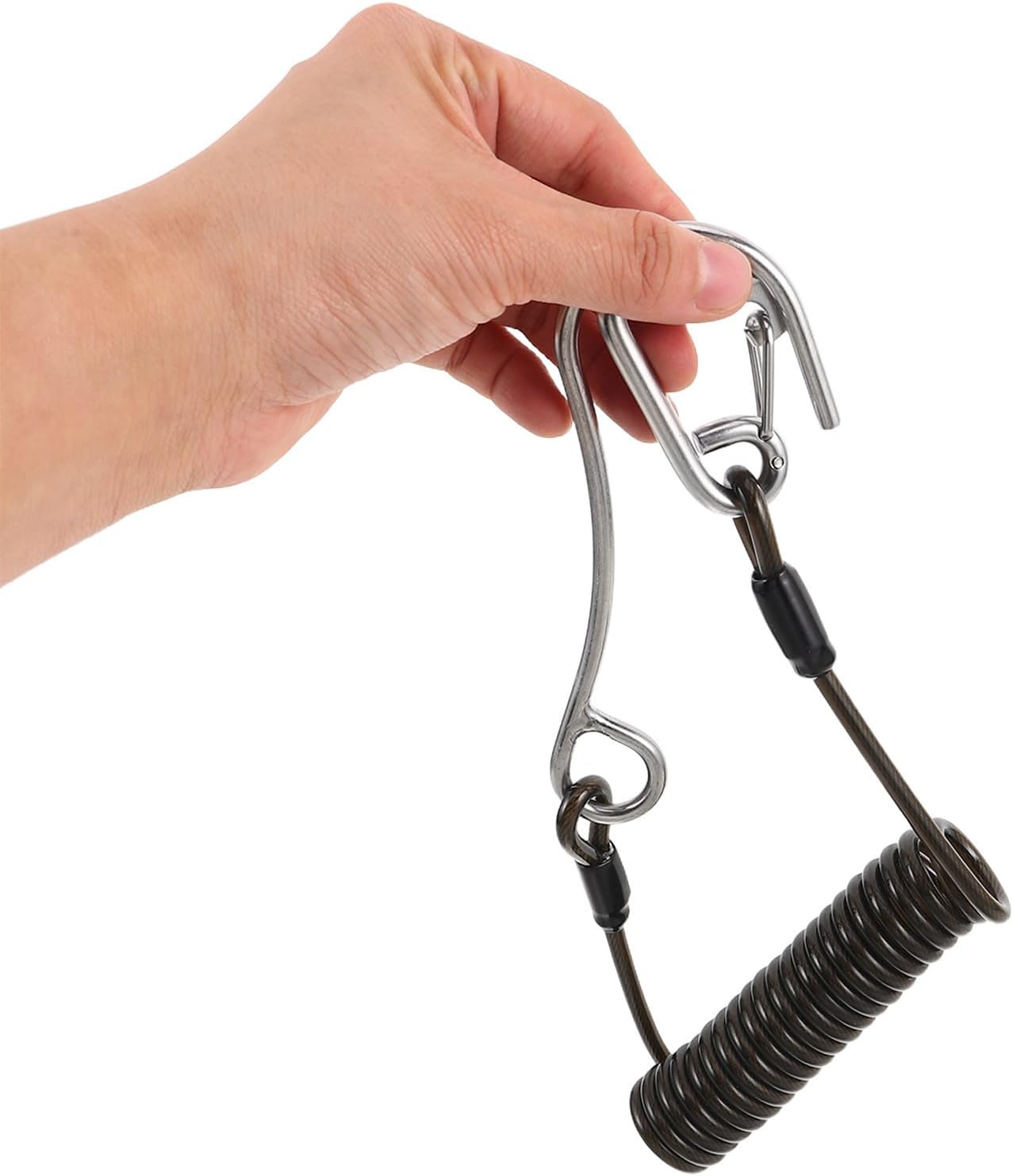 Mikinona Stainless Steel Drift Diving Hook with Spring Coil Retractable Lanyard and Snap Clips, Stable Positioning and Easy to Attach for Reef Hook Diving Scenario and Scuba Safety