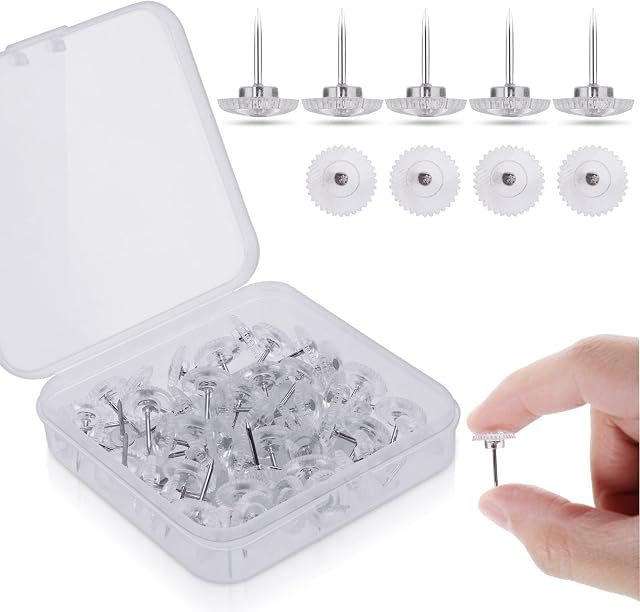 ASTER 50 Pieces Transparent Push Pins Plastic Gear Thumb Tacks Stainless Steel Point Pushpins Drawing Pins Tacks Paper Fasteners for Cork Board Wall Bulletin Board