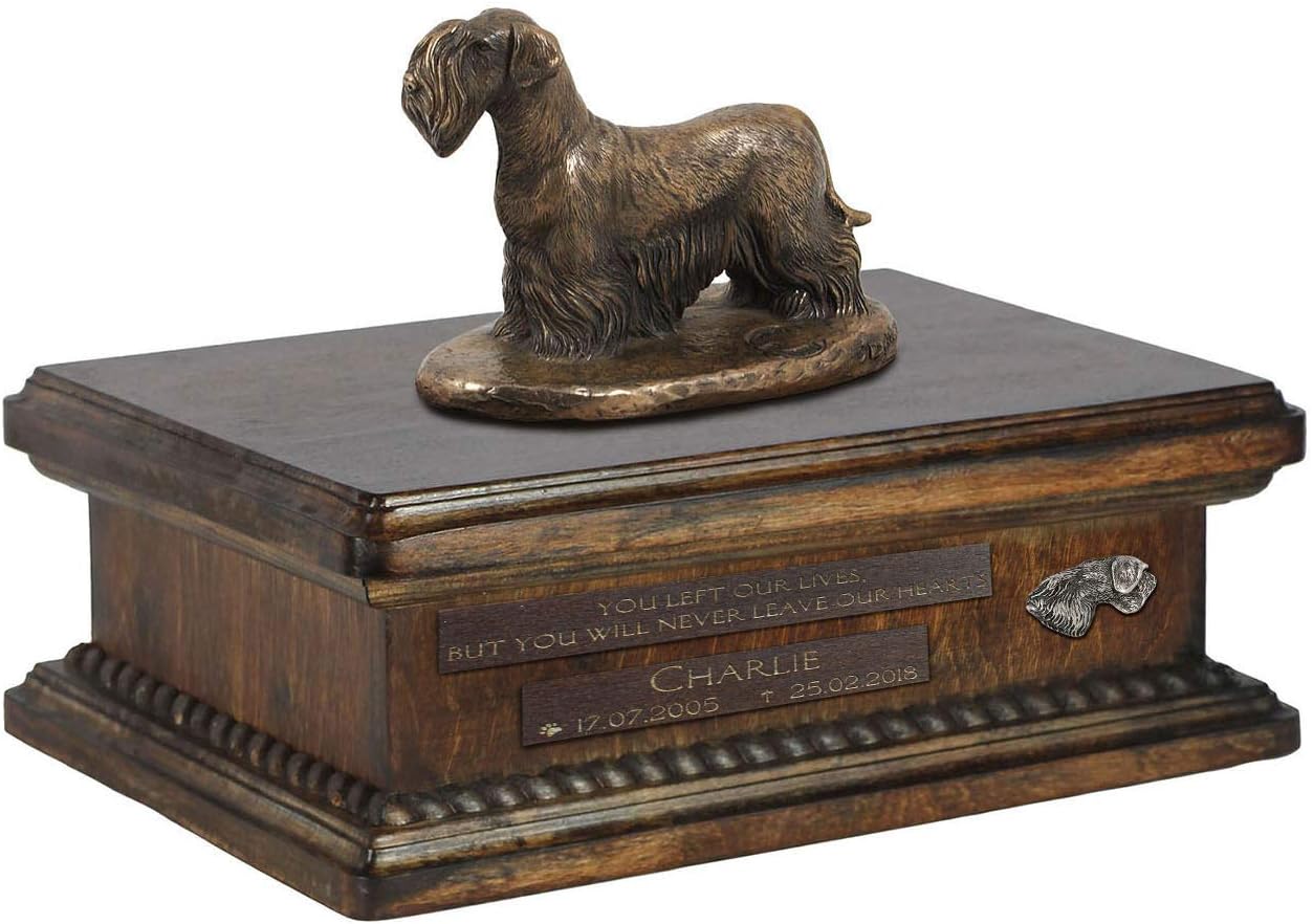Art-Dog Custom Dog Sitting Statue Memorial Urn - Handmade Cold Cast Bronze on Birch Base – Sturdy and Stylish Urn for Dog’s Ashes – 8.3x11.4x8.7 – 5l – Cesky Terrier