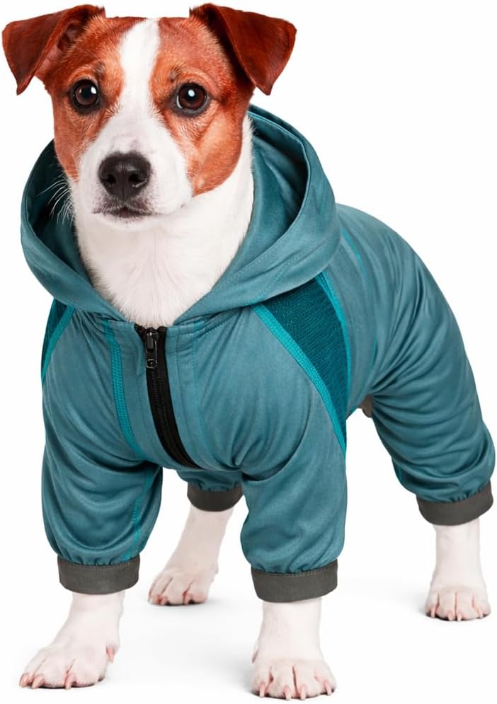 Dog Helios ® 'Namastail' Lightweight 4-Way Stretch Breathable Full Bodied Performance Yoga Dog Hoodie Tracksuit, X-Small, Blue