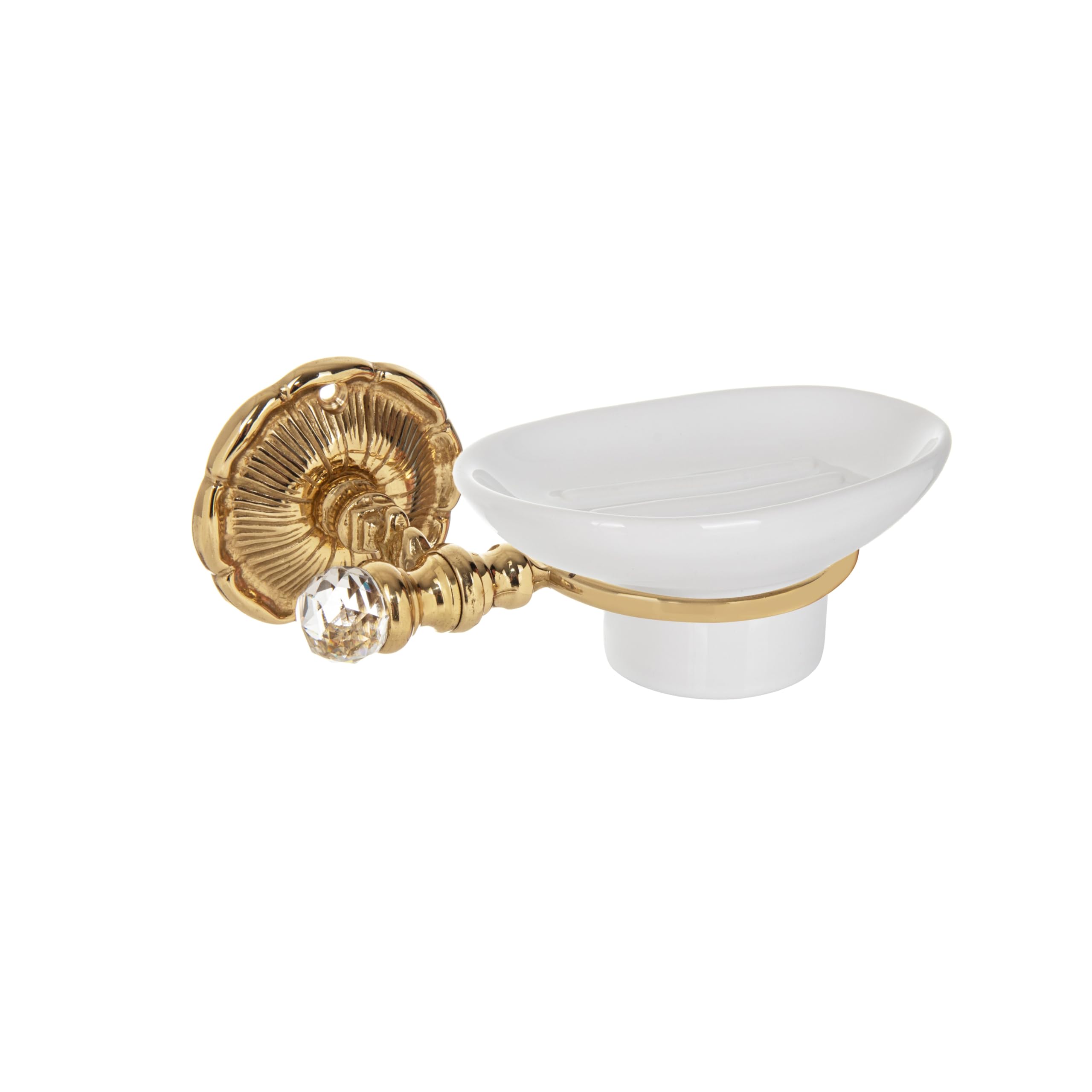 Luxus Seifenschale mit Seifenhalter aus Keramik und Messing für Bad, Dusche, Küche und WC - Vintage - Rostfrei - Made in Italy (Design 2: Kristall)
