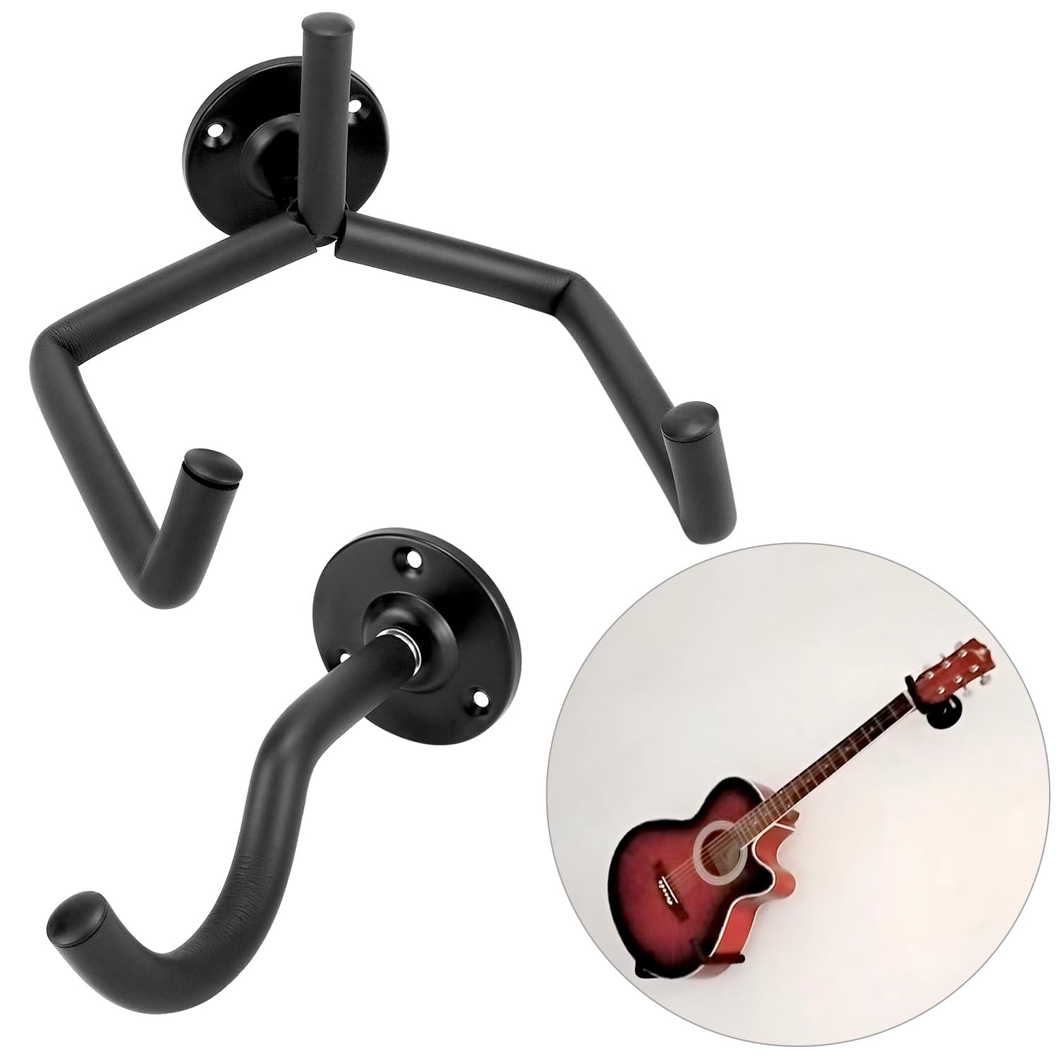 QWORK® 2 Pack Guitar Wall Mount Hanger Metal Wall Bracket with Protective Sponge for Guitars Ukuleles, and More - Image 3