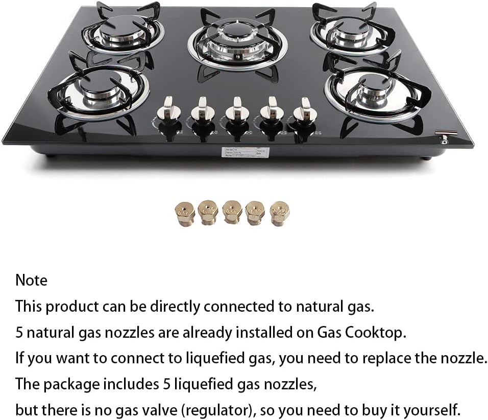 Ethedeal 30.3'' Built-in 5 Burner, NG/LPG Gas Cooktop Built-in Stove Tempered Glass Surface Cooker