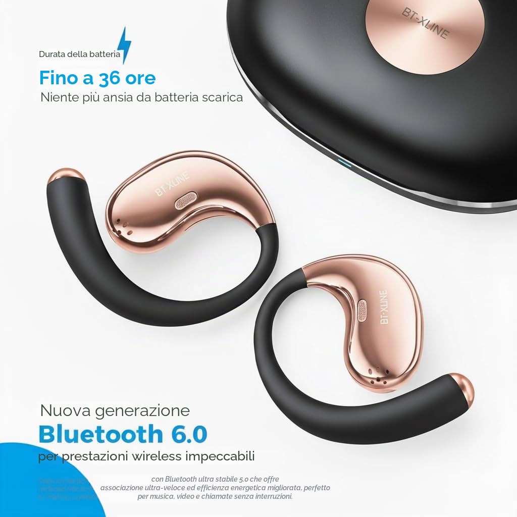 Micool Cuffie open-Ear Bluetooth 6.0, clip on auricolari senza fili con tempo di riproduzione 36H, riduzione del rumore, auricolari vivavoce, vestibilità comoda, per corsa, fitness e viaggi
