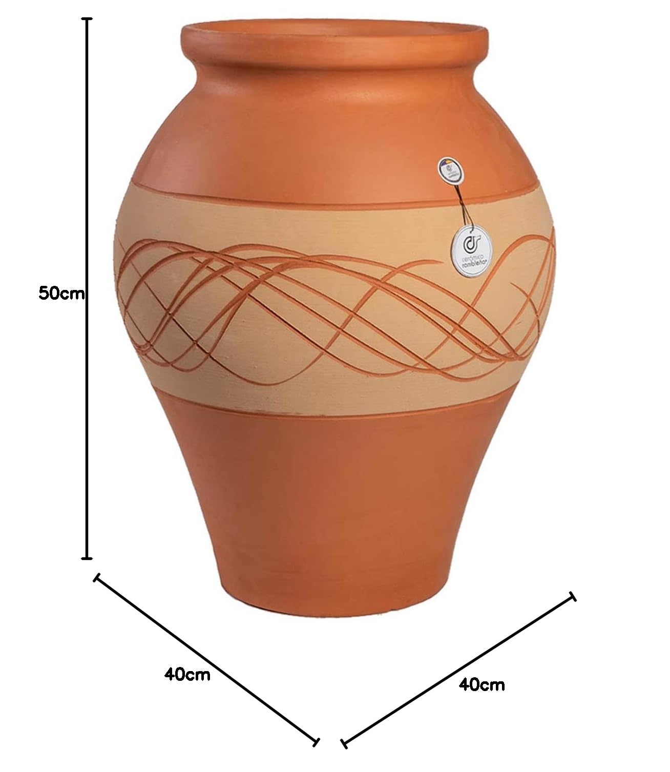 CERÁMICA RAMBLEÑA | Tinaja de Barro | La Tinaja | Tinaja Antigua | Tinaja macetero | Tinaja Maceta Hilo - Modelo 03 | 40x40x50 cm