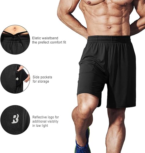 Miniatura 4 de Roadbox Pantalones cortos de entrenamiento para hombre, atléticos, gimnasio, correr, baloncesto, secado rápido, 7 pulgadas, con bolsillos, para