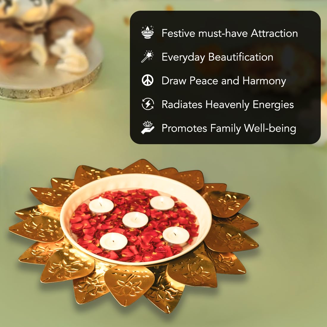 Ekhasa Urli Miska do dekoracji wnętrz i artykułów dekoracyjnych na stół, pływające kwiaty lub świeczki na podgrzewacze, miska na wodę do Diwali Pooja i innych festiwali, prezent na ceremonię