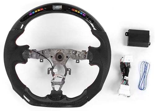 KIMISS Compatible con volante perforado de fibra de carbono, volante de coche LED, 370z 2009-2020