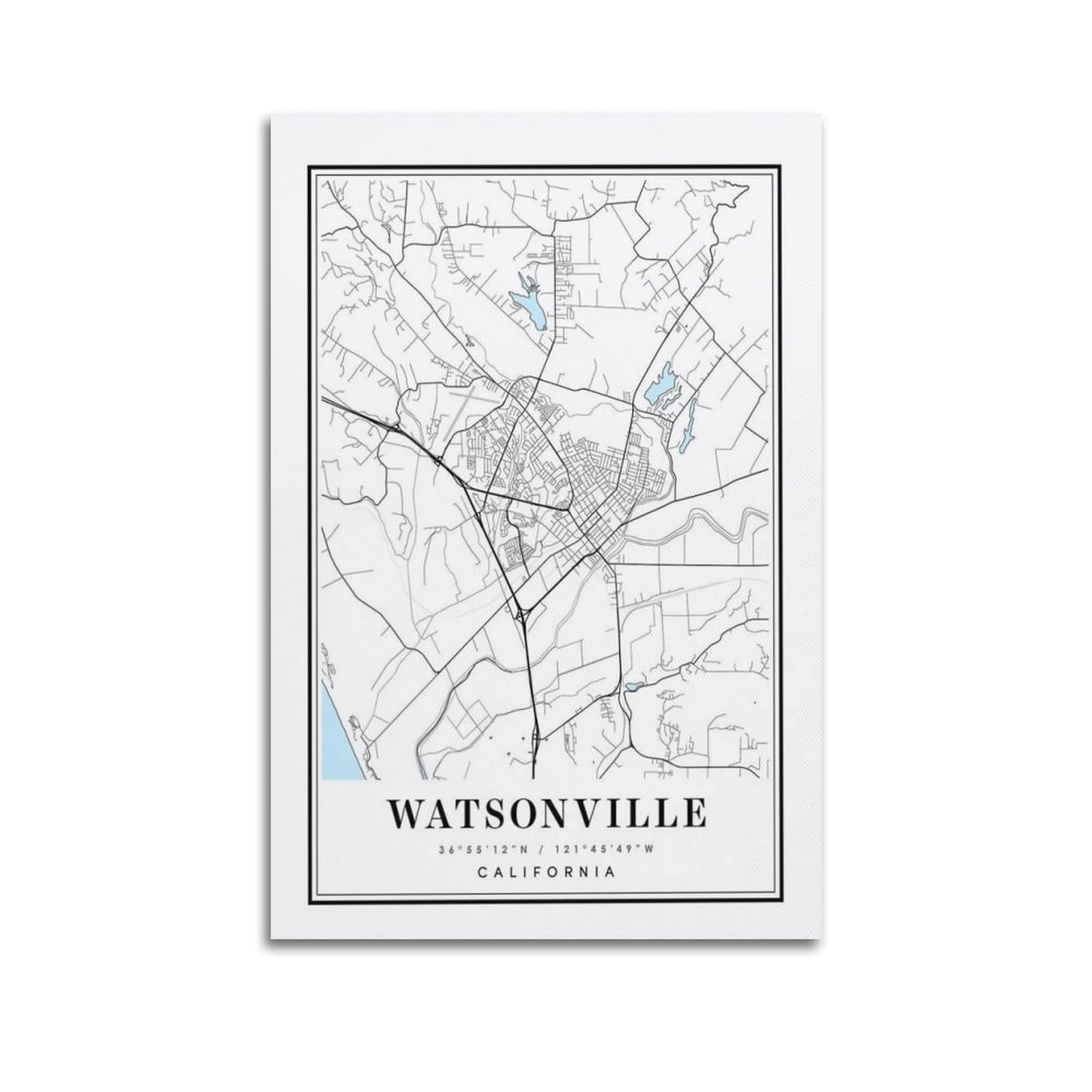 xiaoxiaoshen Watsonville California Map Canvas Poster Wall Art Prints Room Aesthetic Murals Bedroom And Living Decorations 20x30inch(50x75cm)