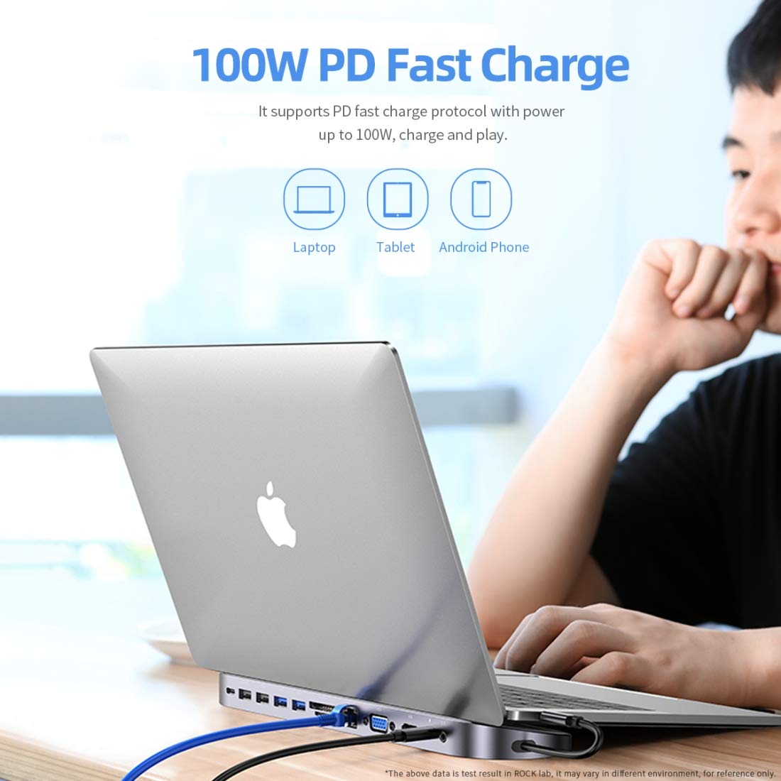 HUB USB Docking Station Splitter Multi-Function HUB Laptop Stand Base 12 in 1 USB 3-C/Type-C + 2 USB 2.0 + 2 USB 3.0 + Porta RJ45 Ethernet Gigabit + VGA + HDMI con TF Card SD/Slot & 3.5mm Jack DAT