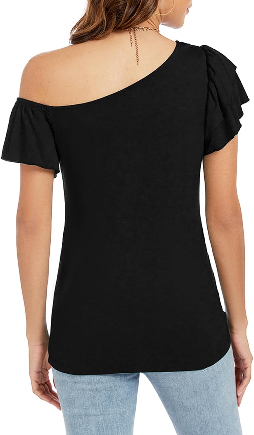 LEIYEE Womens Summer Off The Shoulder Tops Sexy Casual Cute Ruffle Short Sleeve Going Out Vacation T Shirts Blouses - Image 3