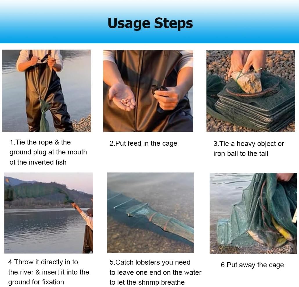 2 Pack 7.9-52.5' Long Shrimp and Crab Bait Trap, Fish Traps Fishing Cast Net, Automatically Trap Catch More Fish Easily