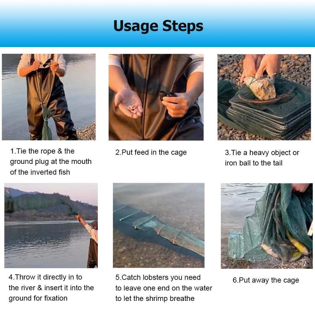Paquete de 2 trampas de Cebo for camarones y cangrejos de 7,9 a 52,5 pies de Largo, trampas for Peces, Red de Pesca, Captura automáticamente más Peces fácilmente