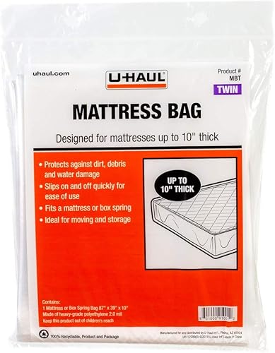 U-Haul Bolsa de colchón estándar individual – Funda de mudanza y almacenamiento para colchón o somier – 87 x 39 x 10 pulgadas