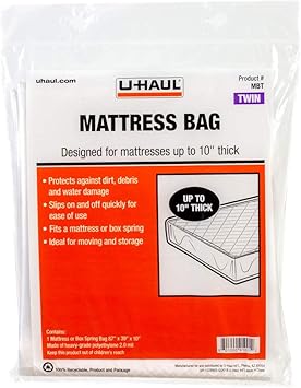 U-Haul Standard Twin Mattress Bag Moving & Storage Cover for Mattress or Box Spring - 87 x 39 x 10 1-Pack