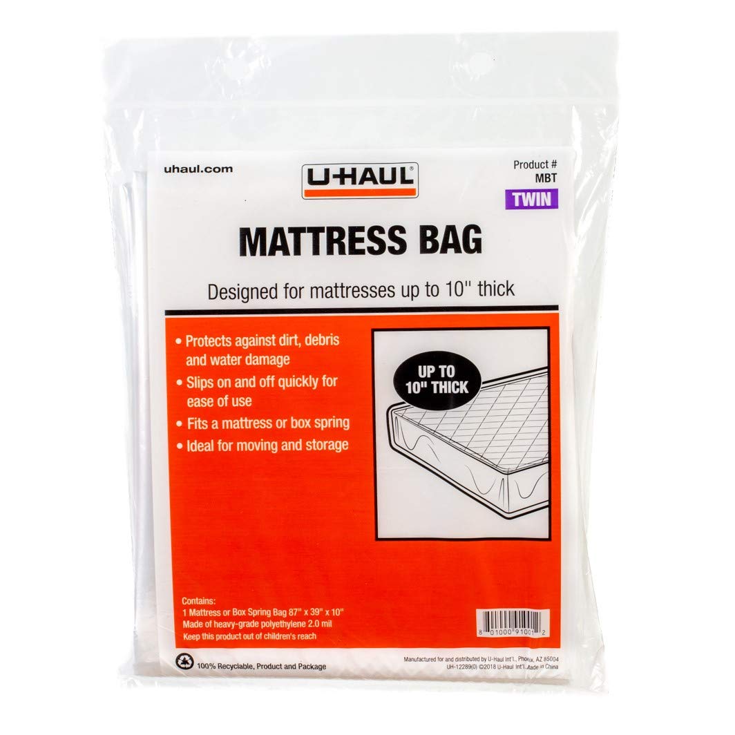 U-Haul Standard Twin Mattress Bag Moving Storage Cover for Mattress or Box Spring - 87 x 39 x