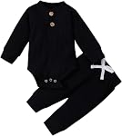 Newborn Baby Boy Girl Clothes Ribbed Knitted Cotton Long Sleeve Romper Long Pants Fall Winter Outfit Solid Color