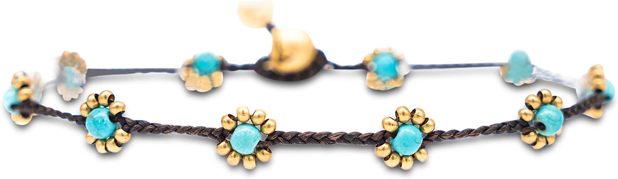 Made by Nami Boho Surfer Anklet Waterproof & Adjustable Beaded Anklets for Women Beachy Ankle Bracelet Made from Waxed Cotton Rope and Beads for Summer and Hippie Style (Turquoise Beads)