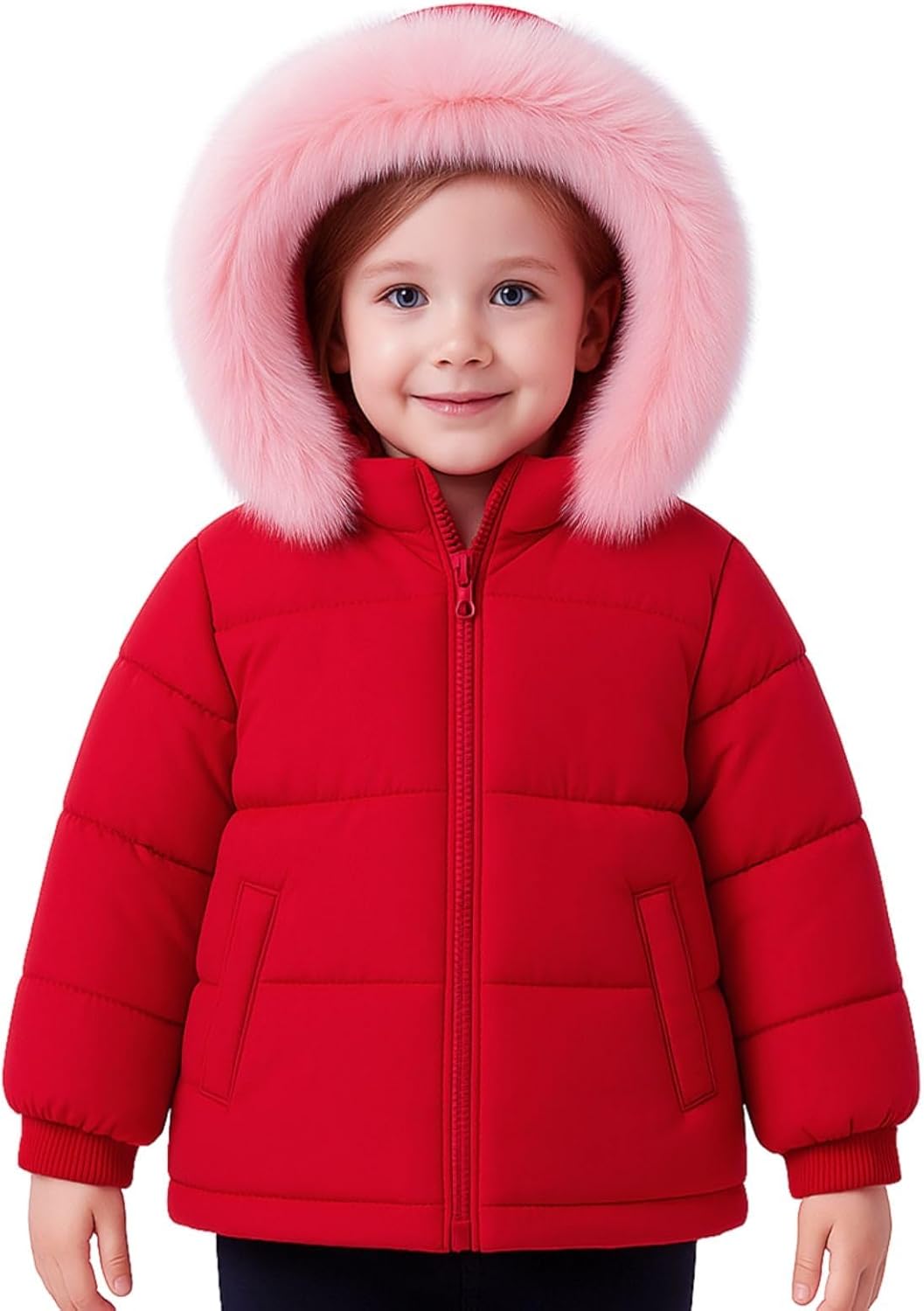 HILEELANG Toddler Baby Kids Winter Puffer Jacket Outwear Coat with Detachable Hood and Faux Fur Trim 1-7 Years - Image 2