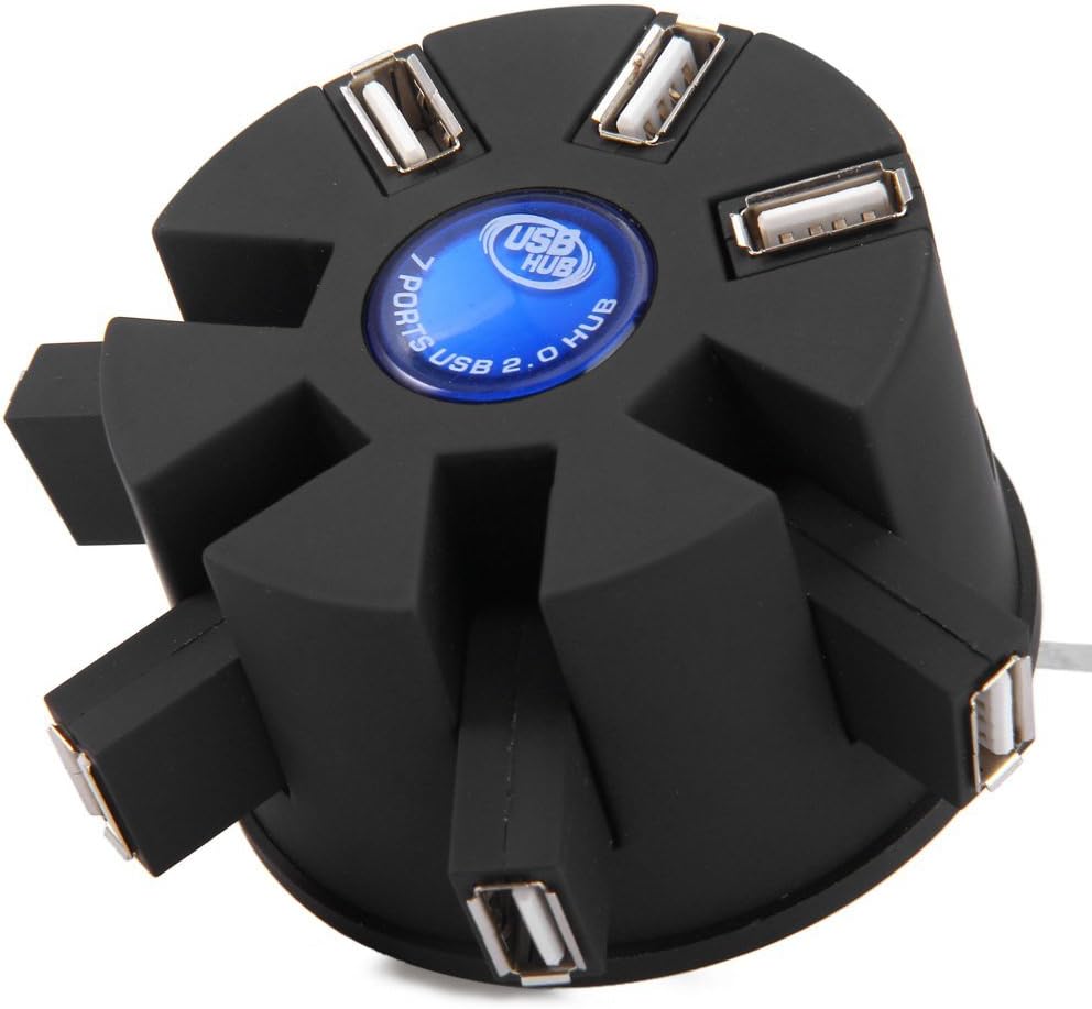 Cylinder Shape Folding 480Mbps 7-Port USB 2.0 Hub with LED Indicator Light for PC Laptops Tablets(Black)