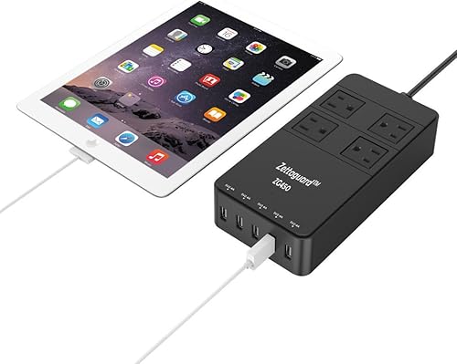 Miniatura 5 de ZG250 Zapatilla pequeña, con dos salidas, para viajes, protector de sobrecarga, con puerto de carga USB, y cable de 5 pies, color negro. Negro