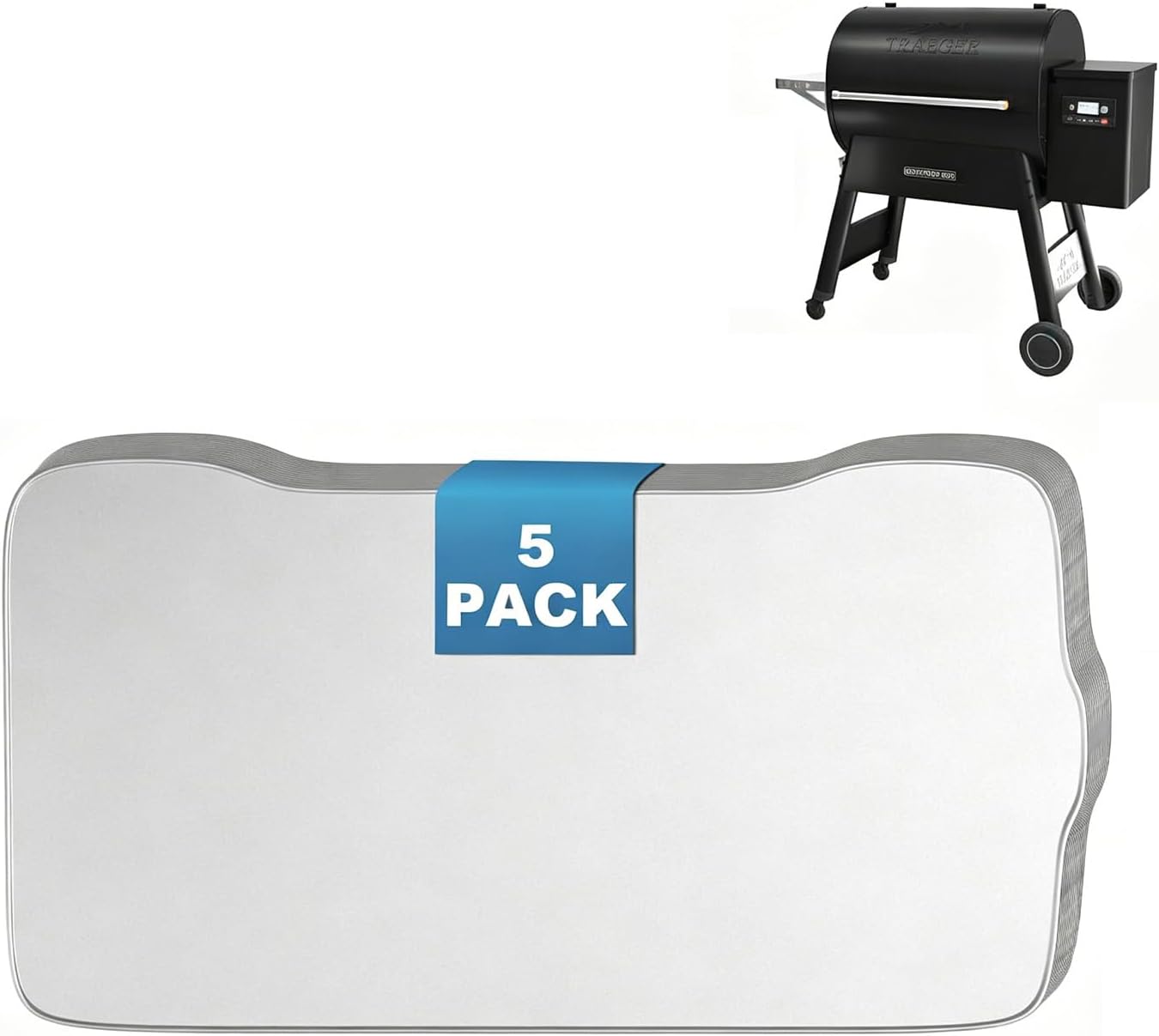 SafBbcue BAC521 Drip Tray Liner Replacement for Traeger Ironwood 885, 28.75 x 15.5 Inch, Portable and Foldable, Disposable Aluminum Grill Tray for Collecting Grease, 5 Pack