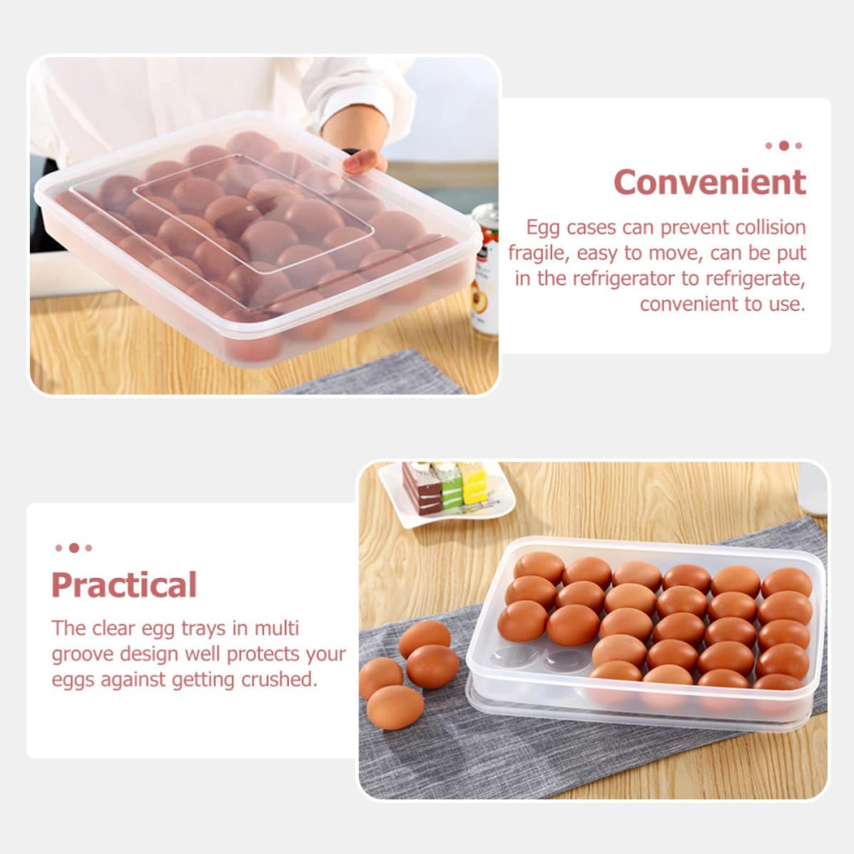 Stackable Plastic Egg Storage Boxes Protects from Crushing 30-grid 2pcs with Lid Refrigerator Egg Holder for Kitchen Cabinets and Fridge Organization