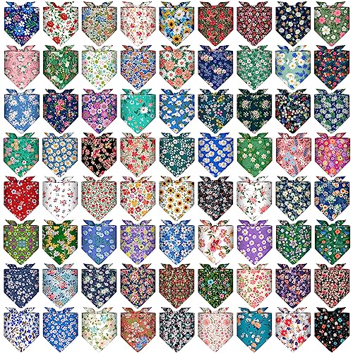 Lot de 72 Bandanas pour Chien et Chat - Bandana d'été Triangulaire - Lavables et réglables - pour la Plage - Fournitures pour Animaux de Compagnie de Petite et Moyenne Taille (Fleur)