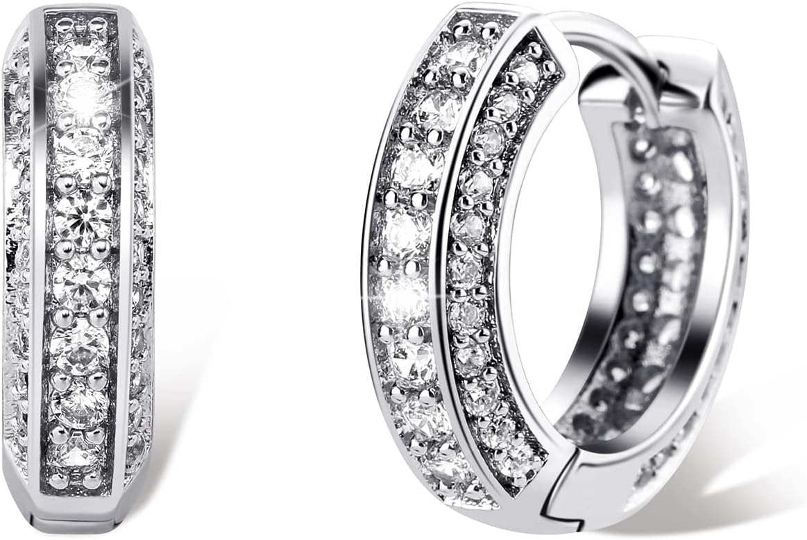 Iced Out Hoop Earrings Cubic Zirconia Huggie Cartilage Cuff Hypoallergenic 14K Gold Plated Luxury Fashion Round Circle Earrings For Men Women