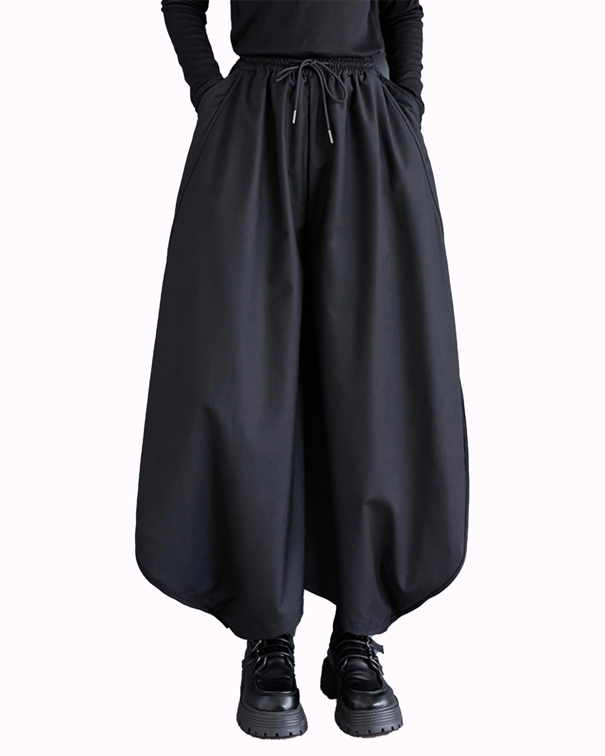 ellazhu Womens Pants High Waist Mid Length Loose Oversize Casual Elastic Waist Solid Drawstring GZ336 A
