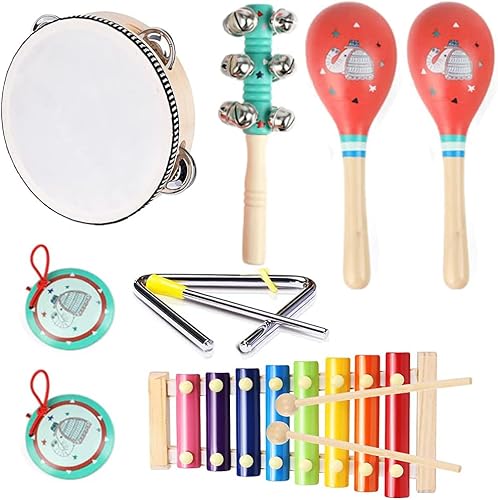 Conjuntos de instrumentos musicales para niños instrumentos de percusión de madera Montessori juguetes de pandereta xilófono para niños que juegan