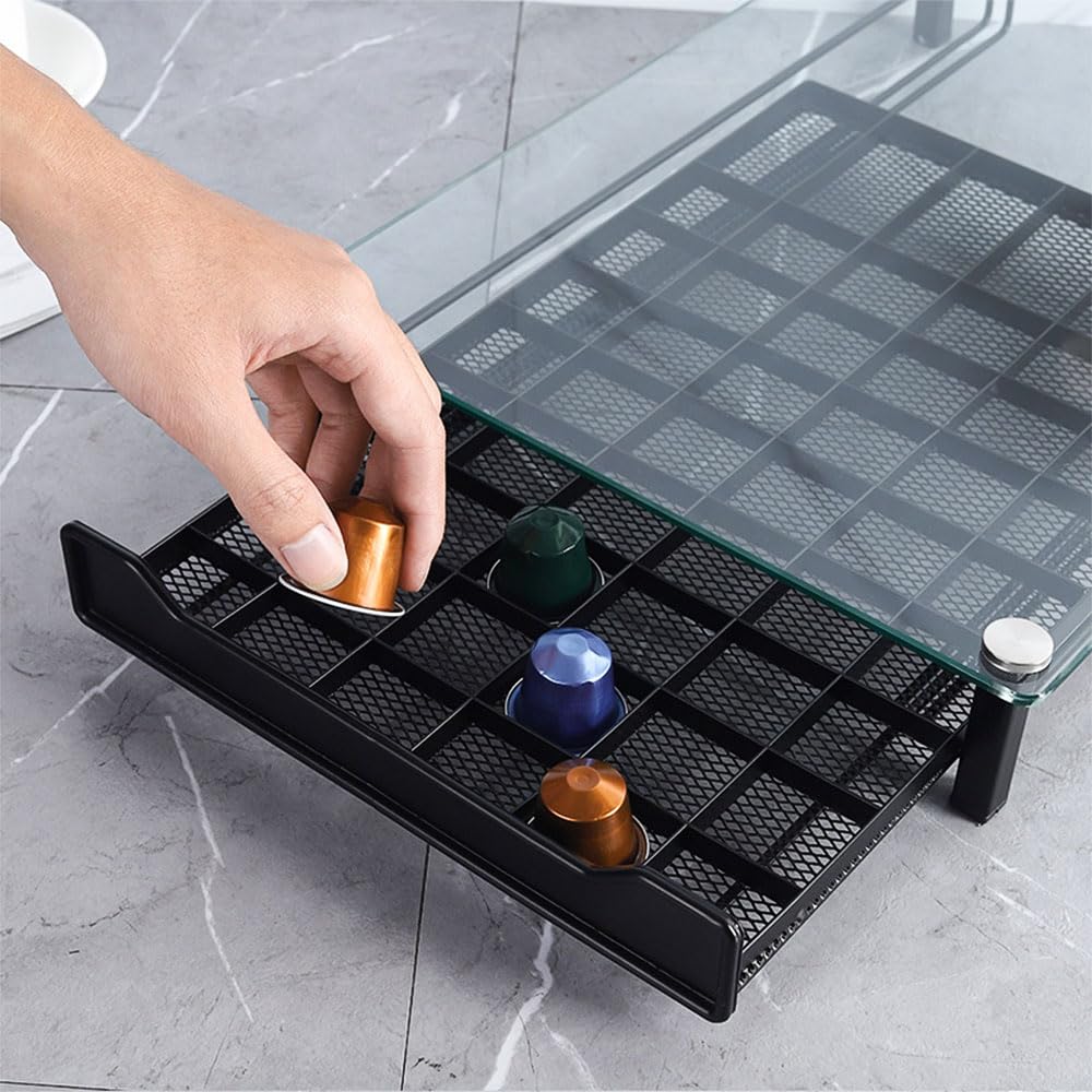 Soporte para Cápsulas de Café, Dispensador Capsulas Vertuo,Organizador Capsulas Vertuo,Cajón para almacenar cápsulas de Vertuoline (60 (vidrio))