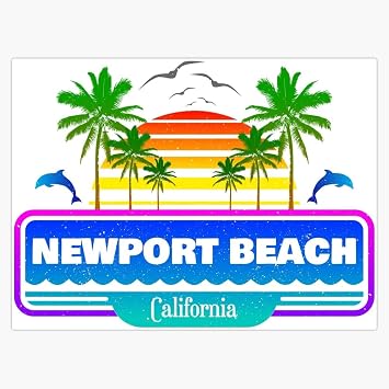 Newport Beach California, Tropical Palm Trees Sunset Window Water Bottle Bumper Sticker Decal 5