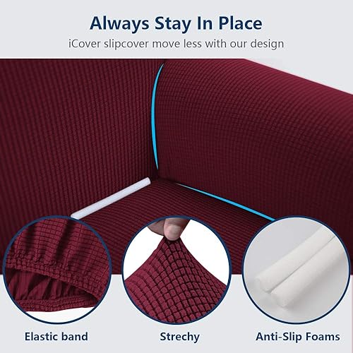 Miniatura 7 de iCOVER - Funda de sofá de una pieza de alta elasticidad, lavable a máquina, tela jacquard de elastano, parte inferior elástica antideslizante, fácil