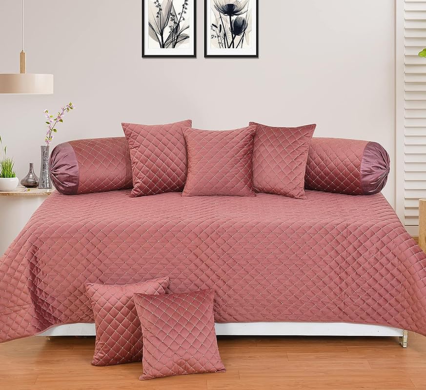 Femfairy Velvet Touch Chenille Diwan Bedsheet Set of 8 Pieces for Living Room Dining Hall (1 Single Bedsheet, 5 Cushion Covers, 2 Bolster - Set of 8) Peach (B0CH3FBNJ2) Amazon Price History, Amazon Price Tracker