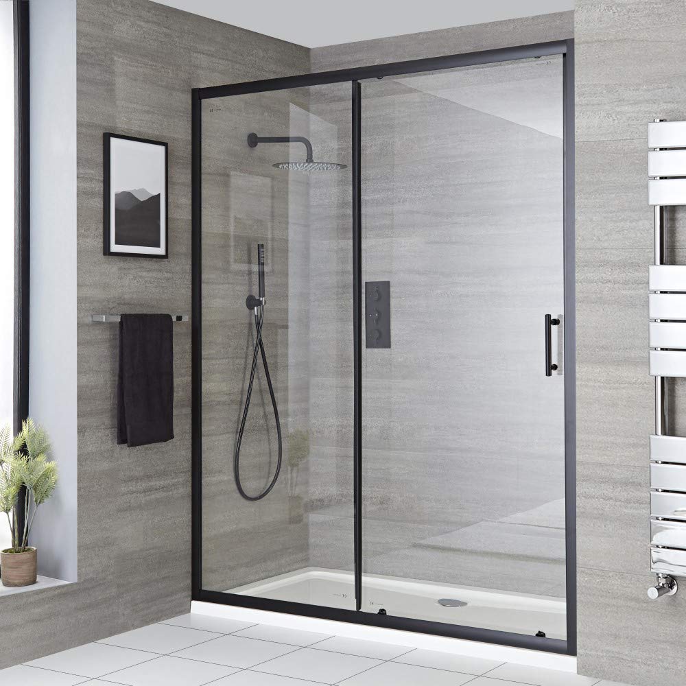 Milano Black Nero 1200Mm Reversible Wet Room Sliding Shower Enclosure Door
