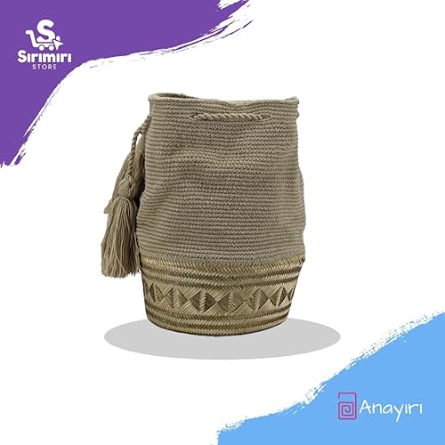 Miniatura 4 de Mochila tipo cesta Wayuu colombiana 100% auténtica, hecha a mano, producto artesanal, bolsa de viaje cruzada, diseño único, Mo-beige-170, Wayuu