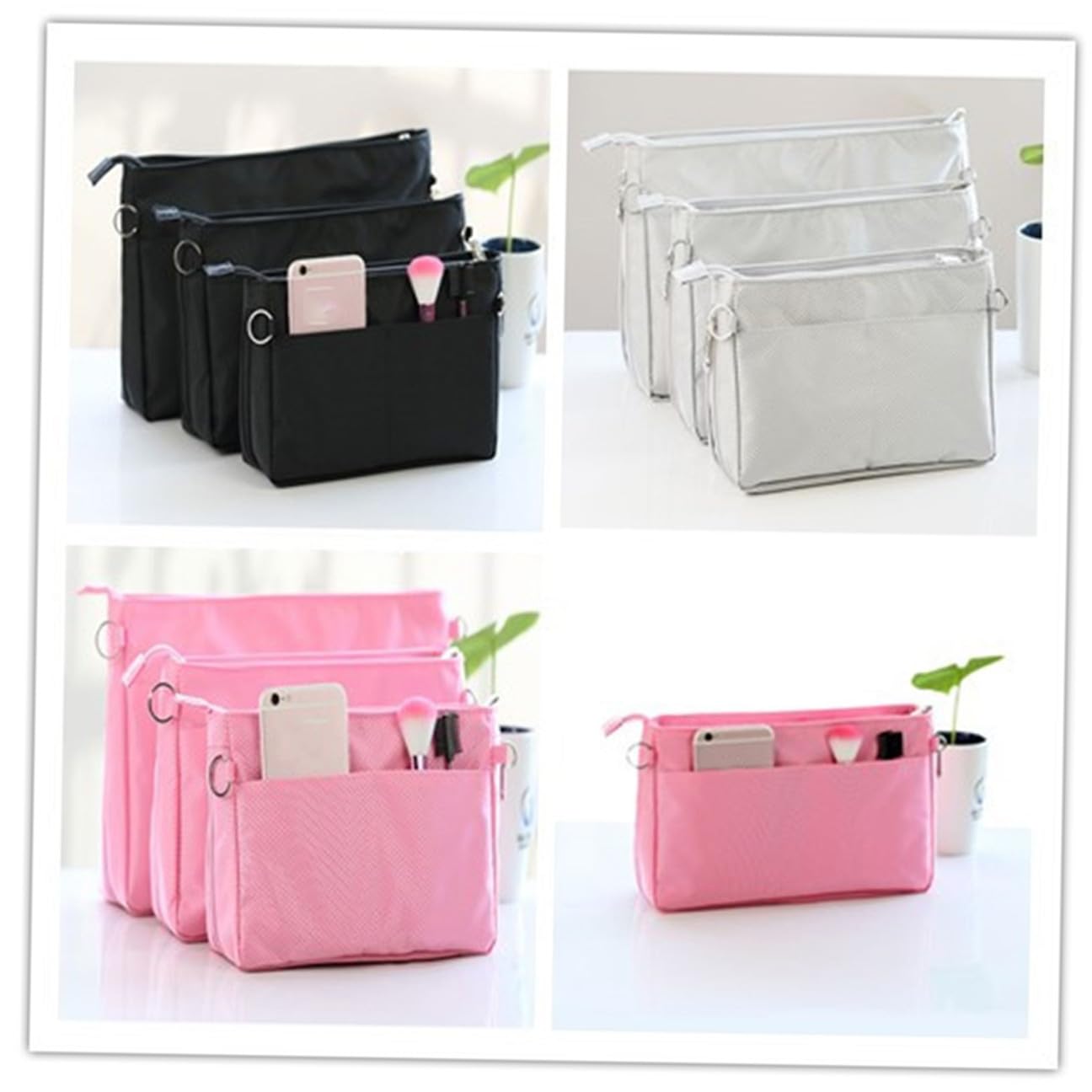 Homoyoyo Borsa Cosmetica in Nylon Nero, Organizer Interno per Trucchi Grande Capacità, per Borse e Tote per Conservare Cosmetici e Carte