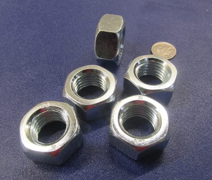 Grade 5 Zinc Plated Steel Hex Nuts R H 1-1/8"-12 Thread x 1-11/16" W x 31/32" H 5 Pcs