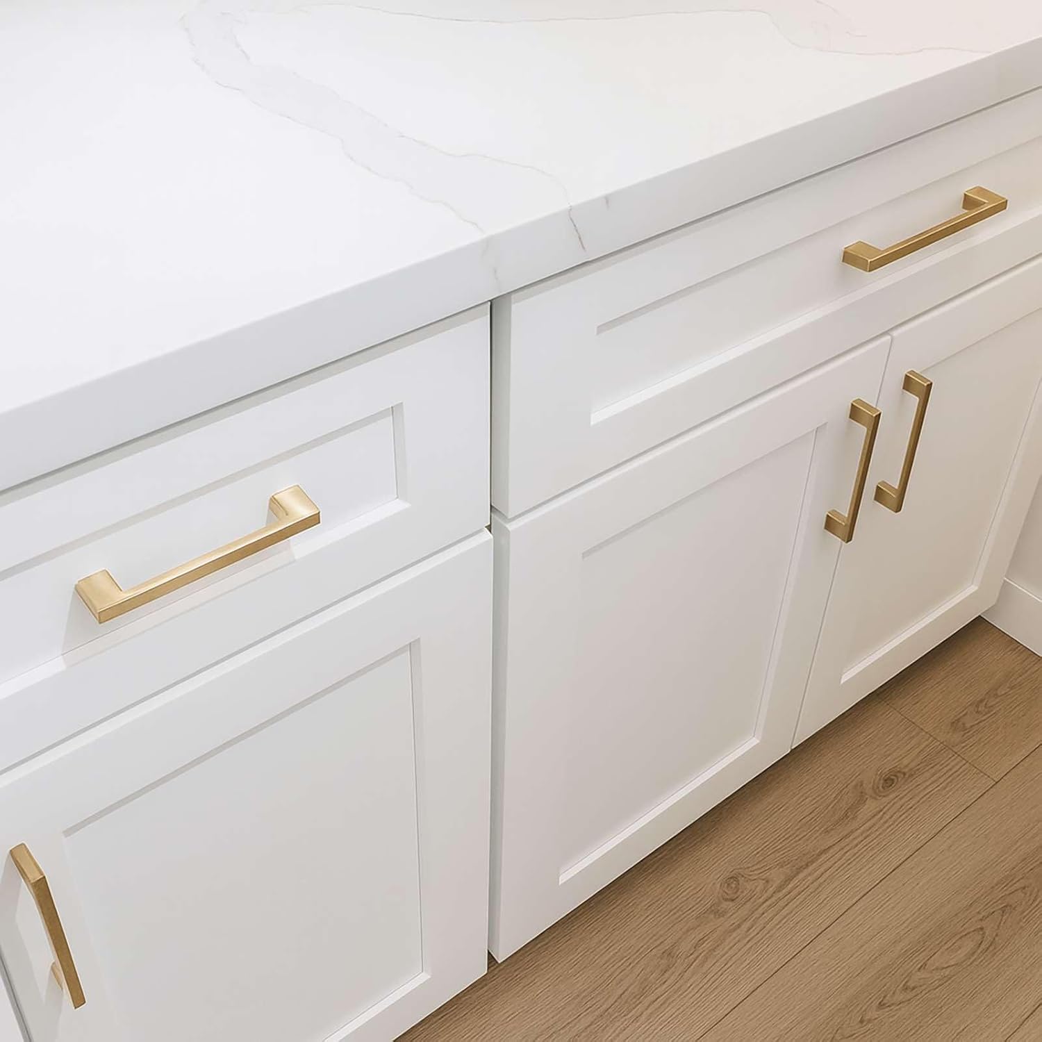 Modket 10 Pack Euro Slim Cabinet Handle Pull Solid Aluminum — 6" Overall Length, 5" (128mm) Hole Center, Brushed Champagne Gold