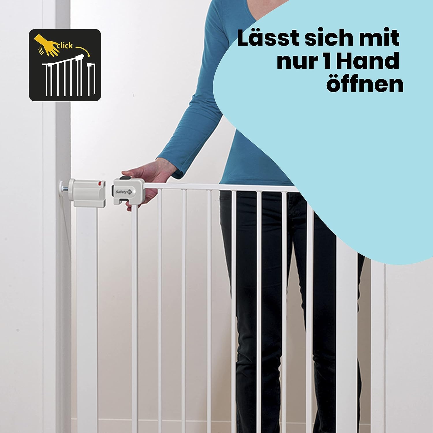 Safety 1st Easy Close Extra Tall Metal Gate,Treppenschutzgitter ohne Bohren, 73–80 cm (max. 94 cm erweiterbar), besonders hohes Gitter (91 cm), leicht schließbares Türschutzgitter, kein Bohren, Weiß