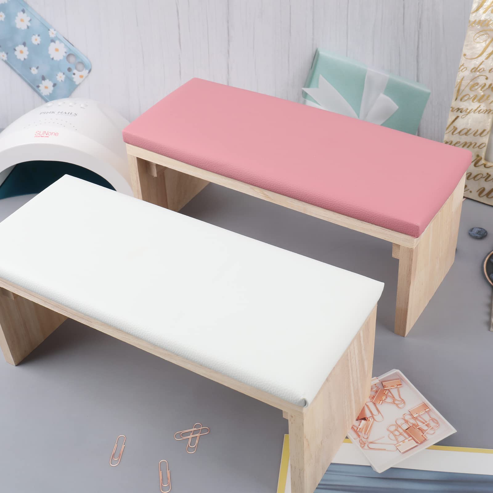 Reposabrazos para técnicos de uñas, cojín profesional de cuero de microfibra con esponja suave de alta densidad, mesa de madera maciza, soporte de manicura antideslizante para suministros de uñas 7
