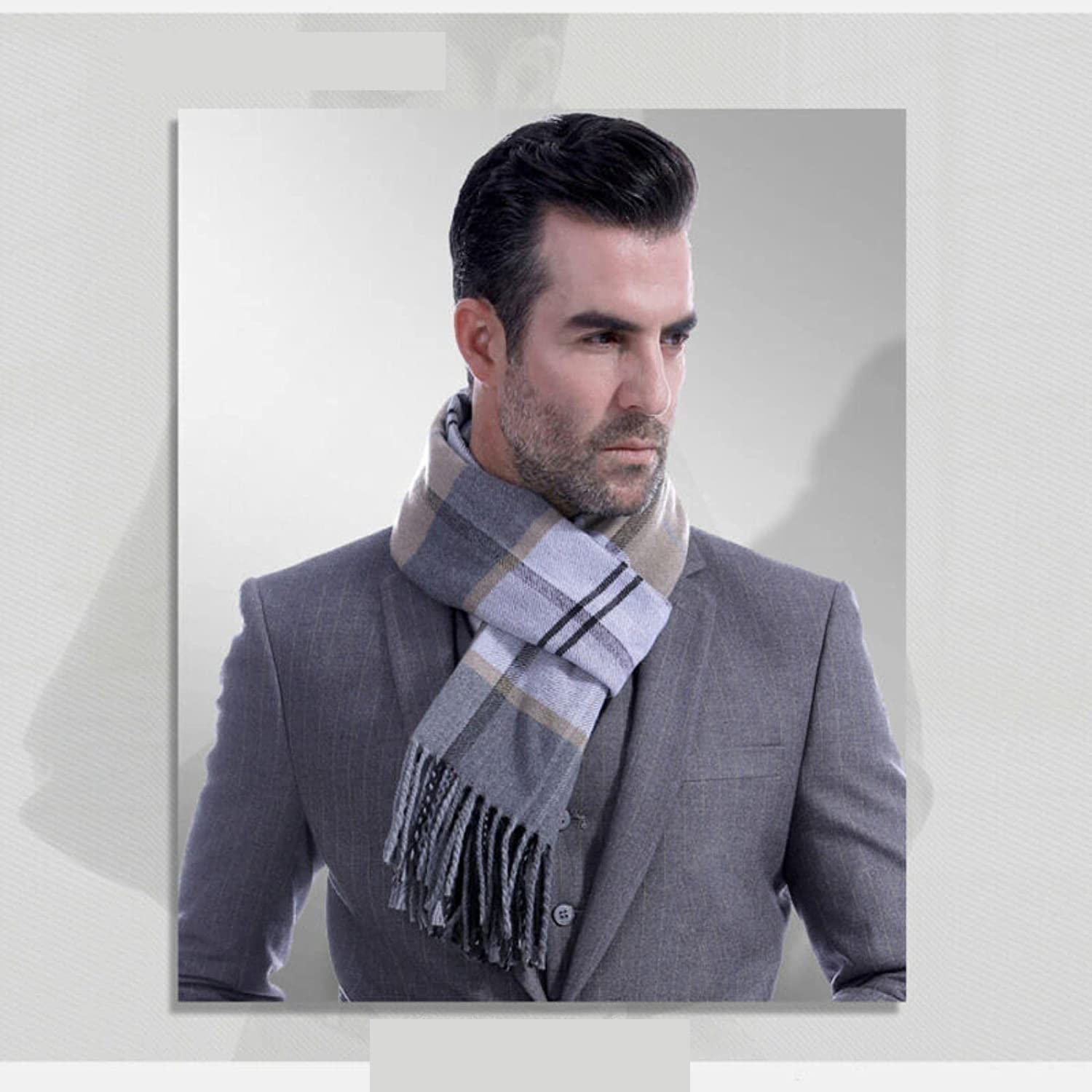 Bufanda Chal Bufandas Hombres Moda Gris Plaid Otoño Invierno Bufandas Hombres Spinning Classic Muffler Hombres Suave y Cálida