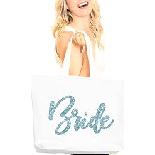 RhinestoneSash Bride Tote Bag - JUMBO SIZE 18" x 14" XL Cotton Canvas Wedding Totes - Engagement and Bridal Shower Gifts