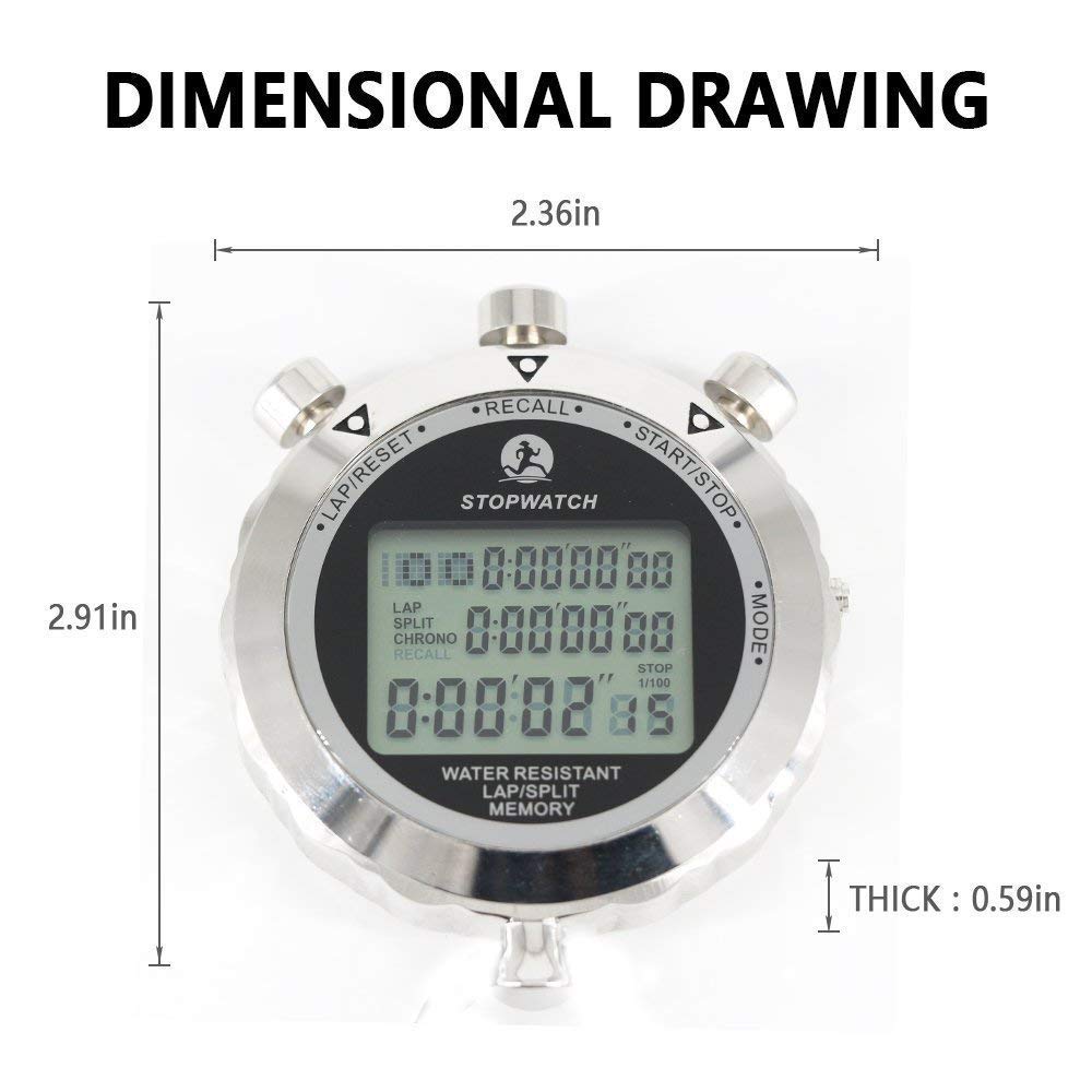 LAOPAO Metalowy stoper, 1/100 sekundy, 100 pamięci, wodoodporny elektroniczny chronograf na co dzień, do piłki nożnej, baseballu, sportów na świeżym powietrzu