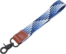 QUARKZMAN Wrist Lanyard Keychain, 200 mm Braided Wristlet Strap with Black Clasp, Hand Key Holders Lanyard for Women Men Car Keys ID Badges Card Wallet, Blueberry