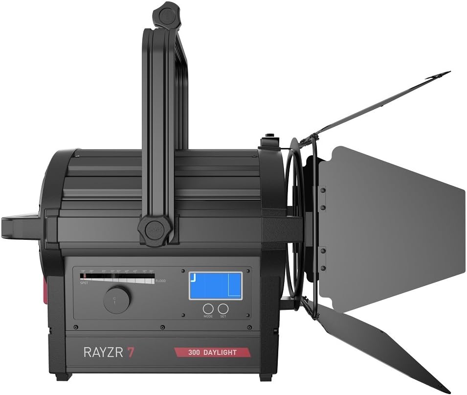 ILEDGear Rayzr 7 300W Daylight Fresnel LED Head with 4 Leaf Barndoor and Carrying Case