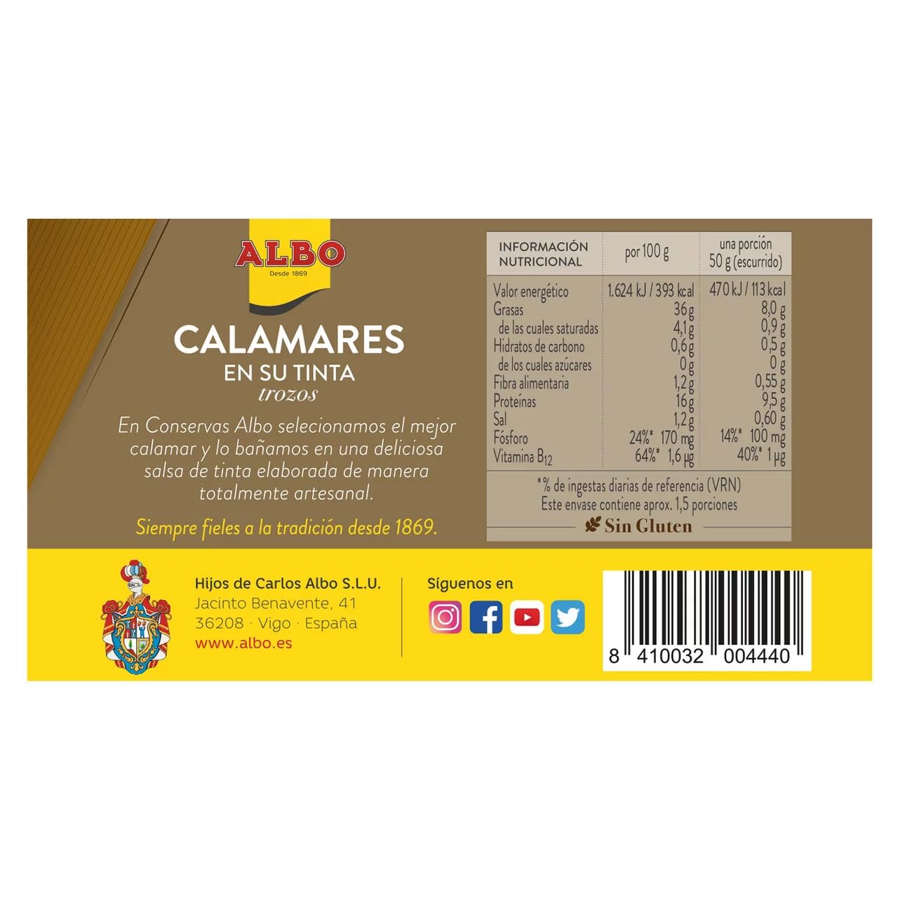ALBO Tintenfisch in eigener Tinte, Stücke, Dose 72 g. 9er-Packung