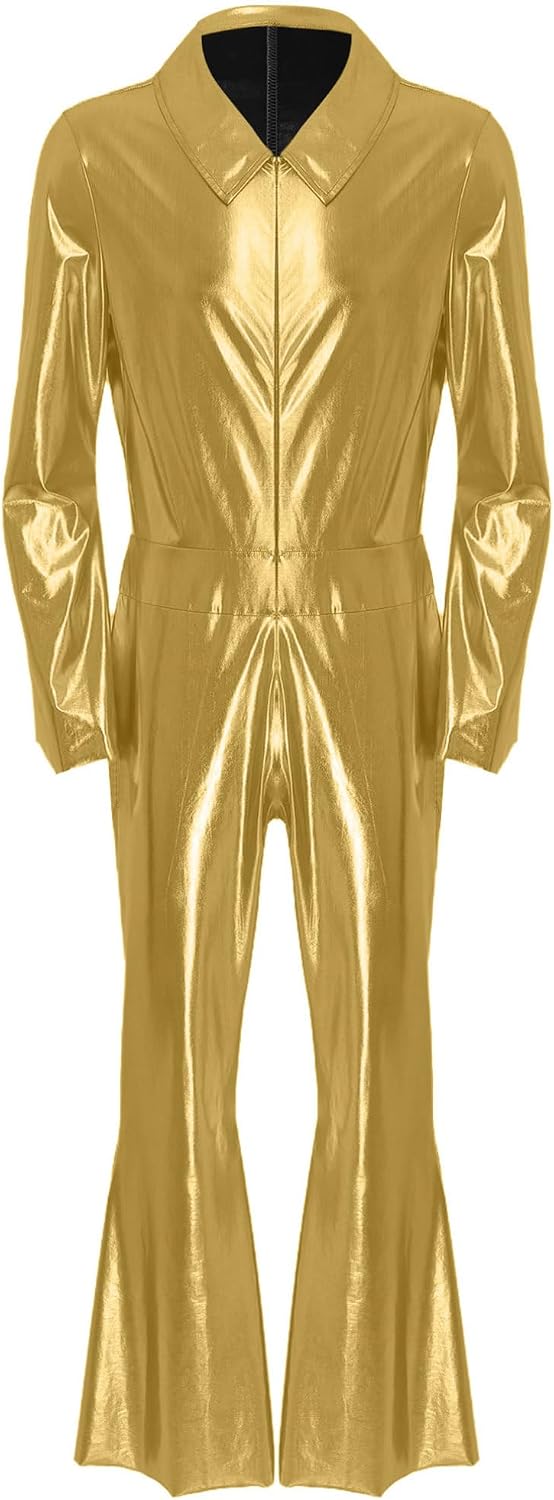 iiniim Adult Mens 70s Disco Hippie Costume Sequins Singer Dancer Leotard Bodysuit Halloween Costume