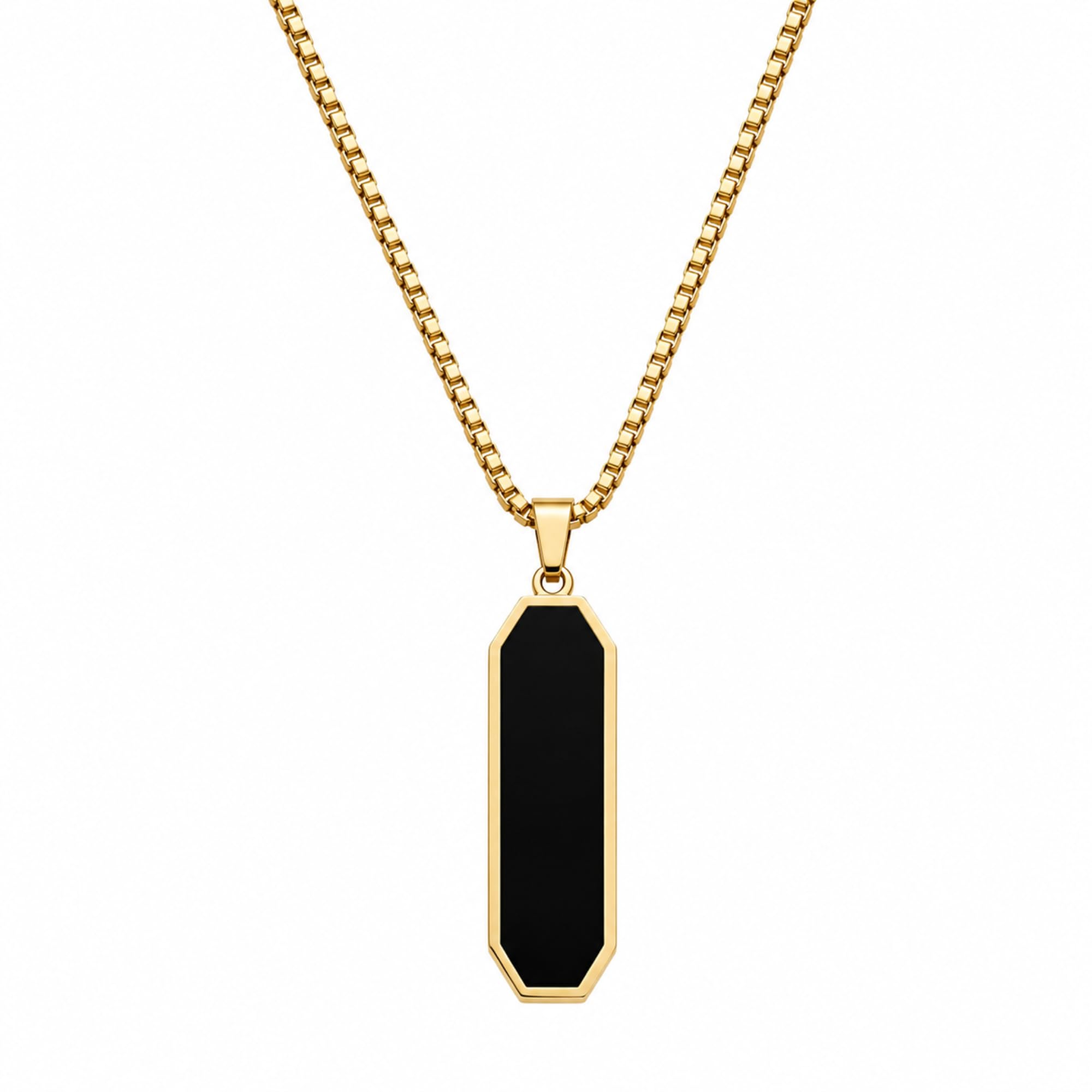 luxediyu Black Bar Pendant Necklace for Men | Gold Plated Stainless Steel Pendant with Box Chain | Luxury Minimalist Pendant Necklace for Men & Boys | Waterproof Jewelry-picture-11